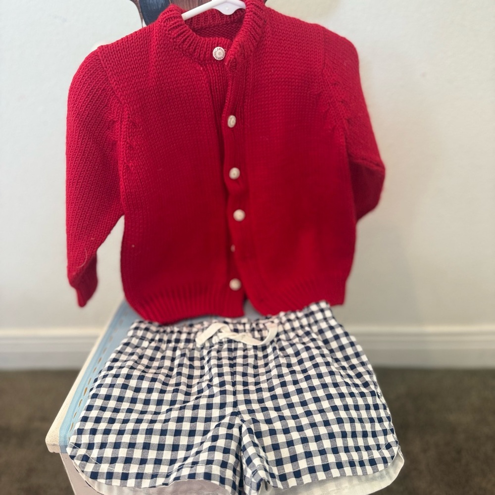 Vintage Red Knit Cardigan for Kids